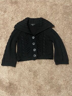 Express Black Shawl-Collar Cable Knit Button Cardigan